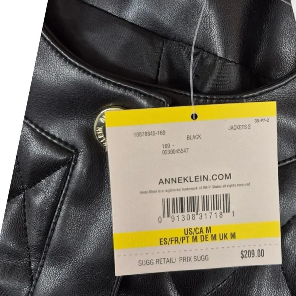 NWT Anne Klein Black Diamond Quilted Polyester Jacket Sz M NWT $209 Leather Like